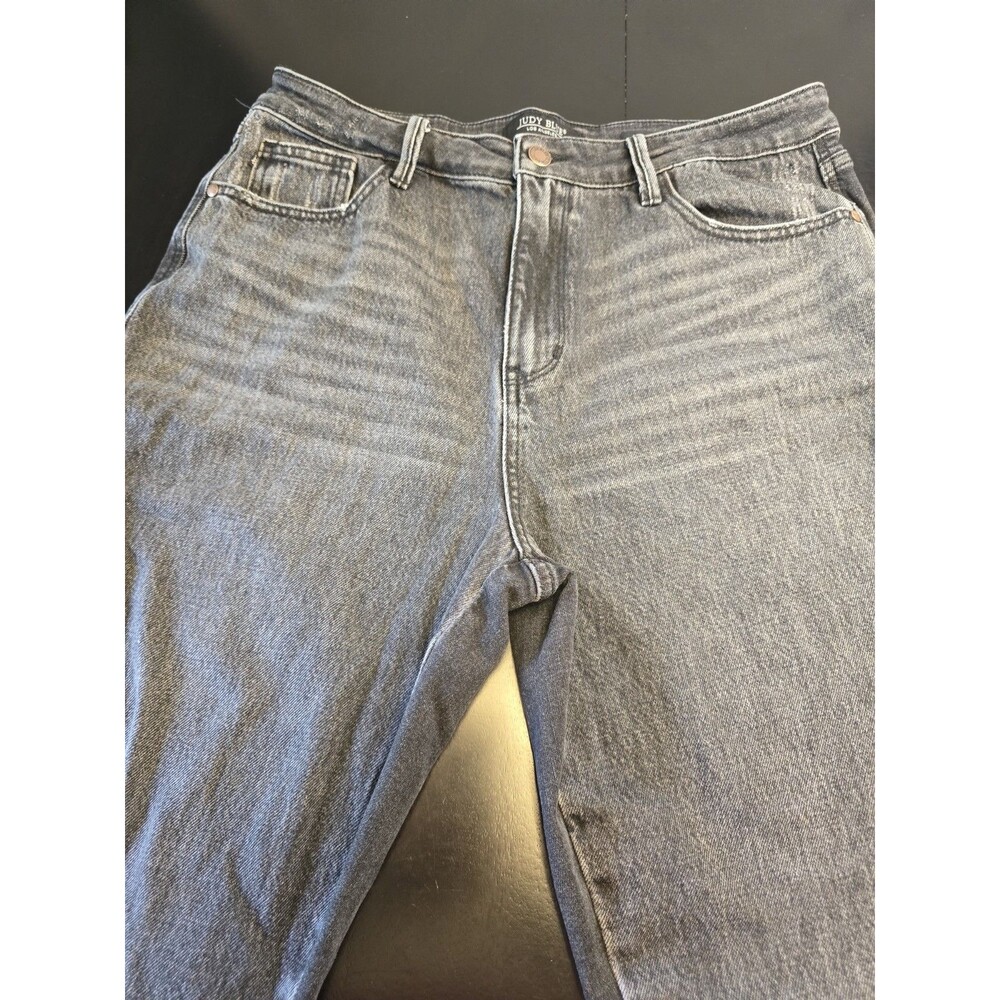 Judy Blue Slim Straight Jeans Size 32 Dark Grey Washed Raw Hem High Rise